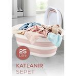 Vienev 25 Litre Pembe Katlanır Çamaşır Sepeti Plastik Malzeme - 45 x 45
