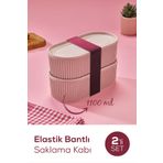 Vienev 2'li Elastik Bantlı İstiflenebilir Pratik Saklama Kabı Seti 2x(1100 ml) Pembe