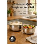 Vienev 2'li Paslanmaz Çelik Karıştırma Kabı Seti - 2500-4000 Ml Metal Kase Takımı