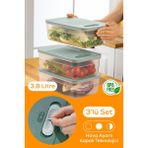 Vienev 3lü Ayarlı Sebze ve Meyve Saklama Kabı Mint 3,8 Litre - 3,8 lt