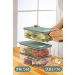 Vienev 3lü Ayarlı Sebze ve Meyve Saklama Kabı Yeşil 3,8 Litre