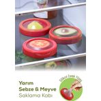 Vienev 3lü Buzdolabı Için Yarım Meyve ve Sebze Koruma Kabı - Limon, Soğan, Domates Saklama Kutusu Kırmızı