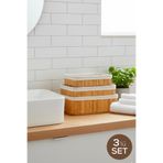 Vienev 3'lü Set Dikdörtgen Bambu Organizer Sepet | Banyo Mutfak Dolap İçi