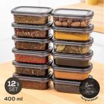 Vienev 400 ml Antrasit Beyaz Serigrafi Etiketli 12'li Peggy Dikdörtgen Baharat Saklama Kabı Seti