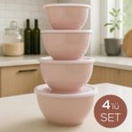 Vienev 4’lü Yuvarlak Kase Seti Pembe | 1l, 1.5l, 2.3l, 3.3l | Kapaklı Çok Amaçlı Mutfak Saklama Kabı