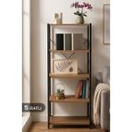 Vienev 5 Raflı Metal Dolap - Metal ve Ahşap Kitaplık, Mutfak Rafı 150x60 Siyah-Ahşap