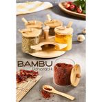 Vienev 5li Bambu Standlı ve Kaşıklı Cam Baharatlık - Ahşap