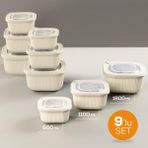 Vienev 600-1100-1800 ml Bej 9'lu 3X Mikrodalga ve Difrize Uygun VIP Kapaklı Özel Saklama Kabı Seti