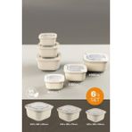Vienev 6lı 2X(600-1100-1800 Ml) Mikrodalga ve Difrize Uygun Vip Kapaklı Özel Saklama Kabı Seti Bej - 6 lı