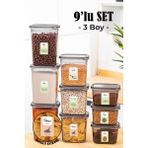 Vienev 9lu Renkli Etiketli Peggy Dikdörtgen Saklama Kabı Seti 3x(1500+1150+800 ml) Antrasit