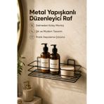 Vienev Banyo ve Mutfak İçin Paslanmaz Siyah Metal Yapışkanlı Düzenleyici Raf