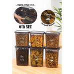 Vienev Beyaz Serigrafi Etiketli 6lı Peggy Dikdörtgen Saklama Kabı Seti 3X(1500-1150 Ml) Antrasit