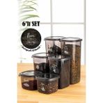 Vienev Beyaz Serigrafi Etiketli 6lı Peggy Kare Erzak Saklama Kabı 2x(0,55 Litre, 1,2 Litre, 1,75 Litre) Antrasit