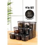 Vienev Beyaz Serigrafi Etiketli 9lu Peggy Kare Erzak Saklama Kabı 3x(0,55 Litre, 1,2 Litre, 1,75 Litre) Antrasit