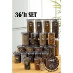 Vienev Beyaz Serigrafi Etiketli Peggy Kare Erzak + Baharat Saklama Kabı Set 36'Lı 8 x ( 1.75 L - 1.2 L- 0.55 L ) 12 x (0.45 L) Çok Renkli