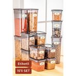 Vienev Etiketli 15li Set Peggy Dikdörtgen Saklama Kabı 5x(1,3 LİTRE, 2 LİTRE, 3,2 LİTRE)
