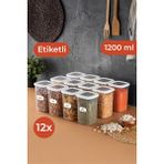 Vienev Etiketli Foly Kare Erzak Saklama Kabı 12'li Set Orta Boy 1,2 Litre Beyaz