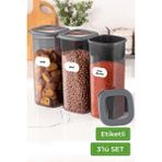 Vienev Etiketli Foly Poli Kare Erzak Saklama Kabı 3'lü Set Büyük Boy 1,75 Litre Antrasit - 3 Adet
