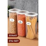 Vienev Plastik Foly Etiketli Kare Erzak Saklama Kabı 1,75 Litre Büyük Boy 3'lü Set - Beyaz - 1,75 lt