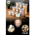 Vienev Renkli Etiketli Kare Erzak Saklama Kabı 9lu Set 3x(0,55 Litre, 1,2 Litre, 1,75 Litre) Beyaz