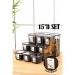 Vienev Renkli Etiketli Peggy Kare Erzak Saklama Kabı 9x(0,55 lt) + 6x(1,75 lt) Antrasit