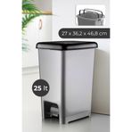 Vienev Slim Pedallı25 Litre Çöp Kovası Gri Siyah