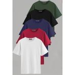 Vien&Karl Erkek Beyaz-Siyah-Laci-Bordo-Yeşil Slim Fit Bisiklet Yaka Pamuk Elastan 5'li Basic Tişört - Çok Renkli - 2XL