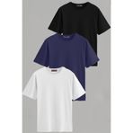 Vien&Karl Erkek Beyaz-siyah-laci Slim Fit Bisiklet Yaka Pamuk Elastan 3'lü Basic Tişört