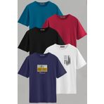 Vien&Karl Erkek Desenli-düz Karışık Slim Fit Bisiklet Yaka Pamuk Elastan 5'li Basic Tişört