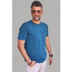 Vien&Karl Erkek Petrol Mavi Slim Fit Bisiklet Yaka Pamuk Elastan Basic Tişört