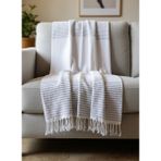 Vienna Home %100 Pamuk Tv Battaniyesi 100×165 cm – Dekoratif Soft Desen, Hafif ve Nefes Alabilir - Beyaz - Gri - 100 x 165 cm
