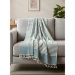 Vienna Home %100 Pamuk Tv Battaniyesi 100×165 cm – Dekoratif Soft Desen, Hafif ve Nefes Alabilir - Turkuaz - Krem - 100 x 165 cm