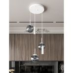 Vienna Modern Beyaz Metal Gövdeli 5'li Sarkıt Avize - 3 Füme Cam Küre 2 LED Spot, E27 DUY-G10 Duy - Beyaz - Füme