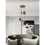 Vienna Modern Eskitme Metal Gövdeli 5'li Sarkıt Avize - 3 Bal Cam Küre 2 LED Spot, E27 DUY-G10 Duy - Eskitme - Bal Rengi