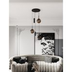 Vienna Modern Siyah Metal Gövdeli 5'li Sarkıt Avize - 3 Bal Cam Küre 2 LED Spot, E27 DUY-G10 Duy - Siyah - Bal Rengi
