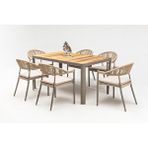Vieno Home Garden Rita Alüminyum Bahçe Balkon 100x200 Masa Takımı Ahşap Tablalı 6 Sandalyeli Bej