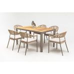 Vieno Home Garden Rita Alüminyum Bahçe Balkon Masa Takımı İreko Ahşap Tablalı Cappuccino (90x160) Krem