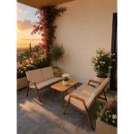 Viento 2-2 Bahçe Balkon Mobilyası,Sehpalı,Kahve İskelet,Kumaş Rengi 03 Cappuccino