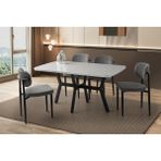 Viento Mobilya Adel Açık Gri Highgloss Sabit 160X90 Masa 6 Adet Bukle Kumaş Metal Siesta Sandalye Masa Takımı - 160 X 90