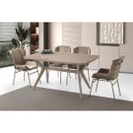 Viento Mobilya Anka Cappicino Highgloss Açılır 160X90 Masa 8 Adet Babyface Kumaş Metal Yonca Sandalye Masa Takımı - Cappucino - 160 X 90