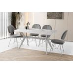 Viento Mobilya Anka Marmo Highgloss Açılır 160X90 Masa 8 Adet Babyface Kumaş Metal Ahtapot Sandalye Masa Takımı - Beyaz Mermer - 160 X 90