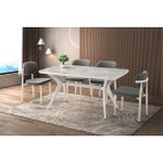Viento Mobilya Anka Rambla Highgloss Açılır 160X90 Masa 8 Adet Bukle Kumaş Metal Siesta Sandalye Masa Takımı - Beyaz - 160 X 90