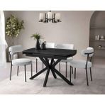 Viento Mobilya Anka Royal Mermer Highgloss Açılır 120X80 Masa Vera 6 Adet Beyaz Bukle Kumaş Sandalye Masa Takımı - Mermer Desen - Beyaz - Siyah - 120 X 80