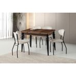 Viento Mobilya Arda Barok Ceviz Desen Yanlardan Açılır 110X70 Masa 4 Adet Babyface Metal Çilek Sandalye Masa Takımı - 110 X 70