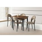Viento Mobilya Arda Barok Ceviz Desen Yanlardan Açılır 90X60 Masa 4 Adet Babyface Metal Ay Sandalye Masa Takımı - 90 X 60