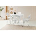 Viento Mobilya Arda Beyaz Renk Yanlardan Açılır 90X60 Masa 4 Adet Suni Deri Metal Ece Sandalye Masa Takımı - 90 X 60