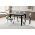 Viento Mobilya Arda Retro Gümüş Desen Yanlardan Açılır 110X70 Masa 6 Adet Babyface Metal Suna Sandalye Masa Takımı - Retro Taşı Rengi - 110 X 70