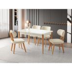 Viento Mobilya Atina Kar Beyaz Renk Highgloss Açılır 130X80 Masa 4 Adet Masal Calve Kumaş Naturel Ahşap Iskelet Sandalye Masa Takımı - Karbeyaz - 130 x 80