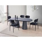 Viento Mobilya Bohem Gri Desen Highgloss Açılır 160X90 Masa Liza 8 Adet Antrasit Bukle Kumaş Sandalye Masa Takımı - 160 X 90