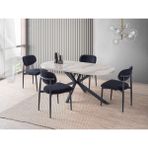 Viento Mobilya Bohem Venezia Highgloss Sabit 180X90 Masa Liza 8 Adet Antrasit Bukle Kumaş Sandalye Masa Takımı - Mermer Desen - Beyaz - 180 X 90